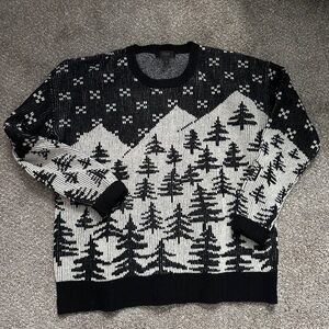 J. Crew Black and White Mountain Pattern Crewneck Sweater